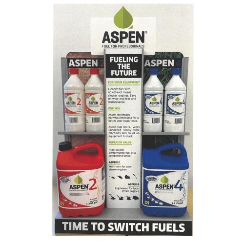 Steel counter display displaying Aspen 2 and Aspen 4 products